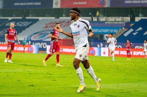 NorthEast United FC's Deshorn Brown equalized against Jamshedpur FC before Ishan Pandita's late winner in their first meeting this season. (Image Courtesy: ISL)