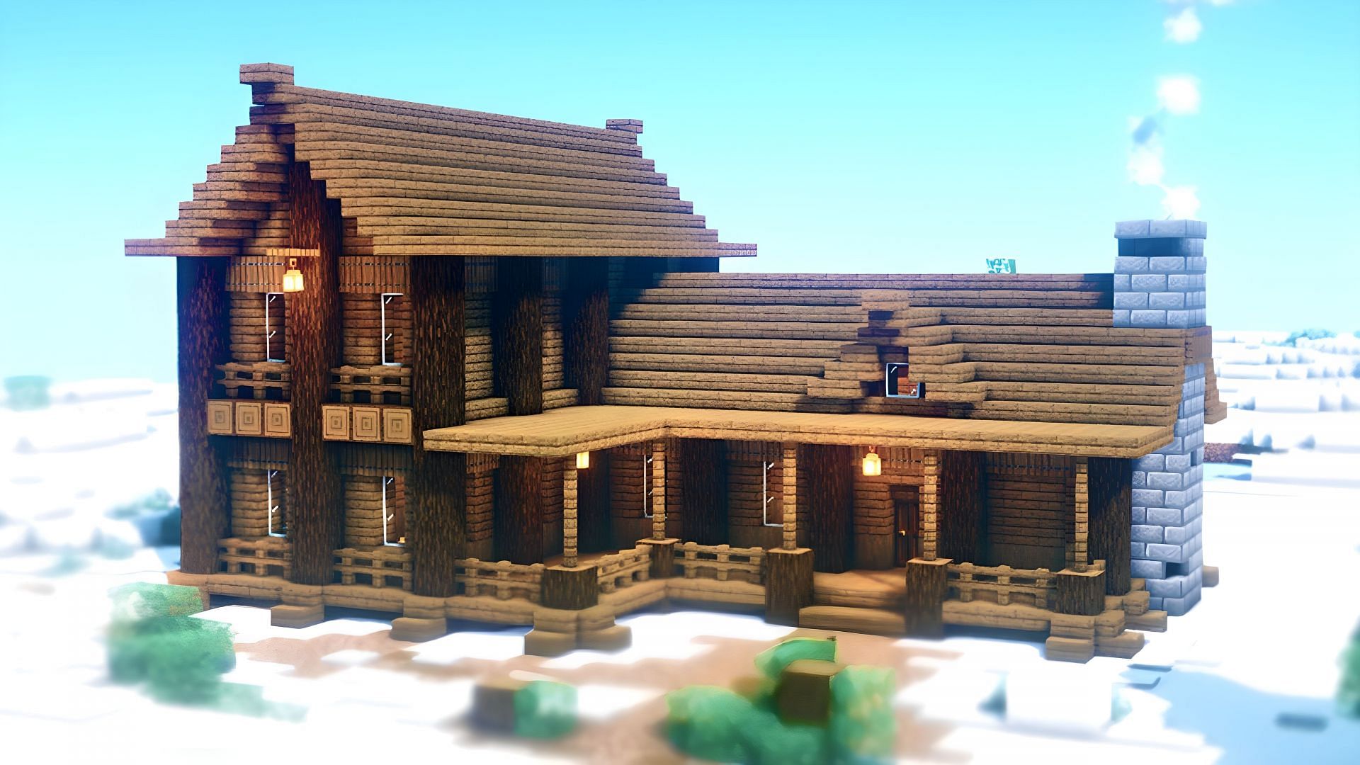 Check out these log cabins in Minecraft (Image via Mojang Studios)