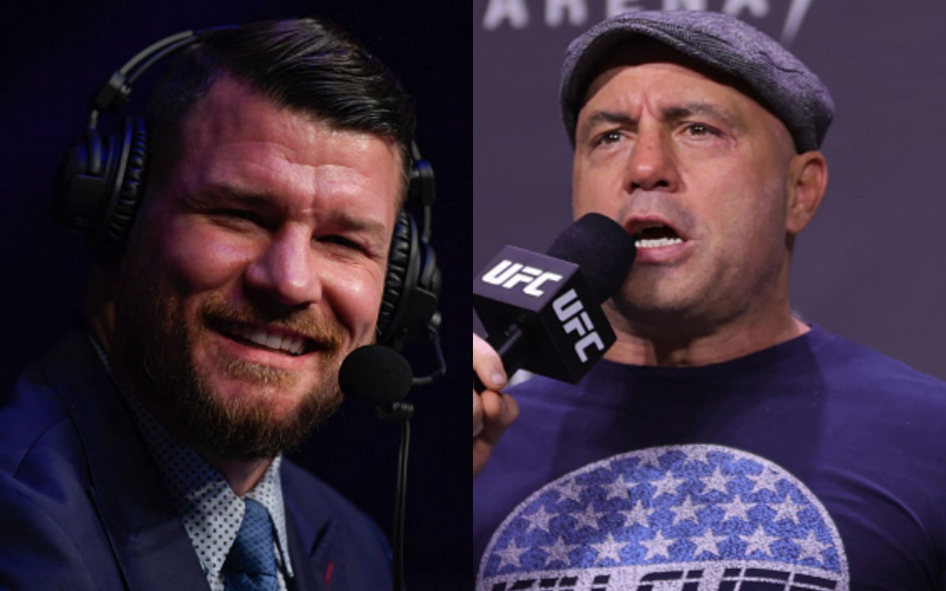 Bisping (left) is a former UFC middleweight champion; Rogan (right) is a longtime UFC commentator