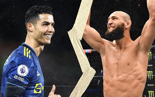 Khamzat Chimaev (right) discusses an interaction he had with Cristiano Ronaldo (left) [Images via Getty]