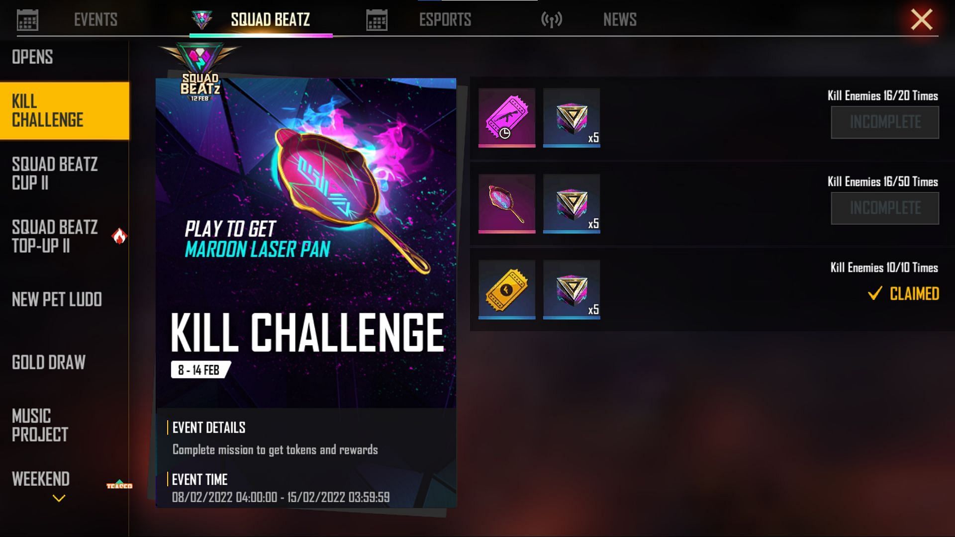 Kill Challenge event (Image via Garena)