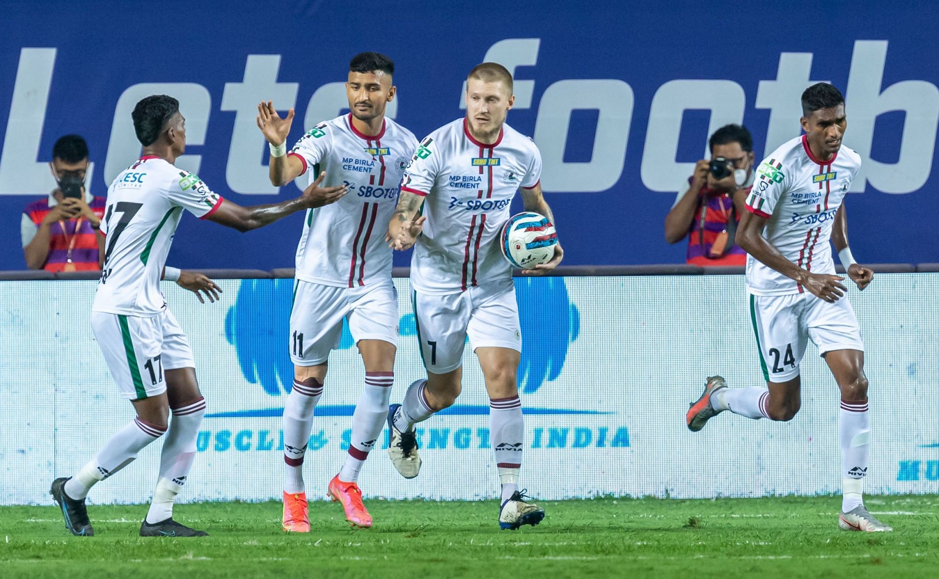 ATKMB players react after scoring against OFC. [Credits: ISL]