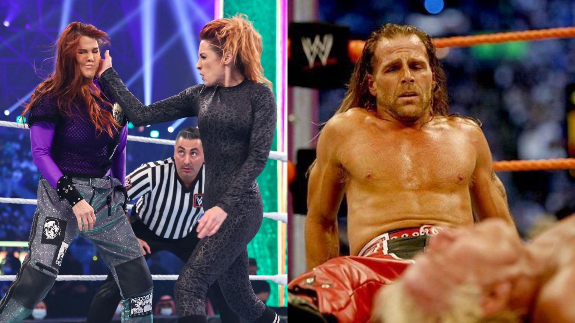 Becky Lynch vs. Lita (left) / Shawn Michaels vs. Ric Flair (right)