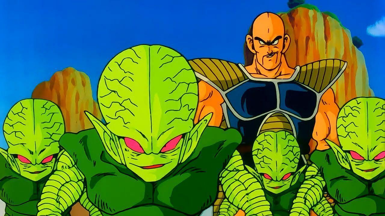 Nappa (back) seen introducing the Saibamen (front) during the Z anime (Image via Toei Animation)
