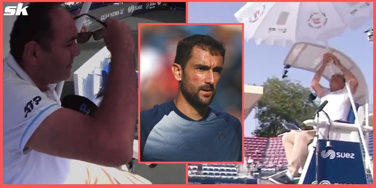 Marin Cilic (inset) was unhappy with the umpire during his opener against Jiri Vesely in Dubai