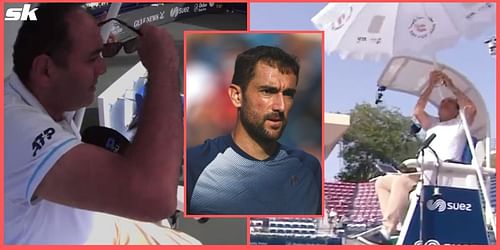 Marin Cilic (inset) was unhappy with the umpire during his opener against Jiri Vesely in Dubai