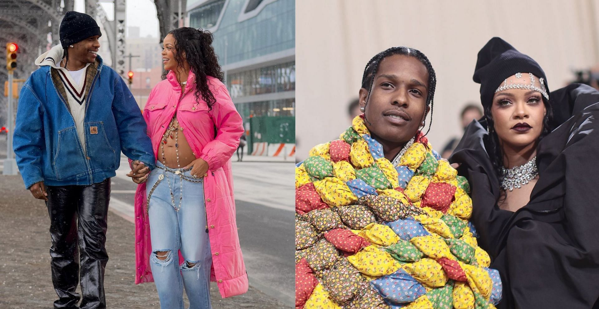 Rihanna and ASAP Rocky are expecting their first child together (Image via Miles Diggs/Shutterstock and Dimitrios Kambouris/Getty Images)