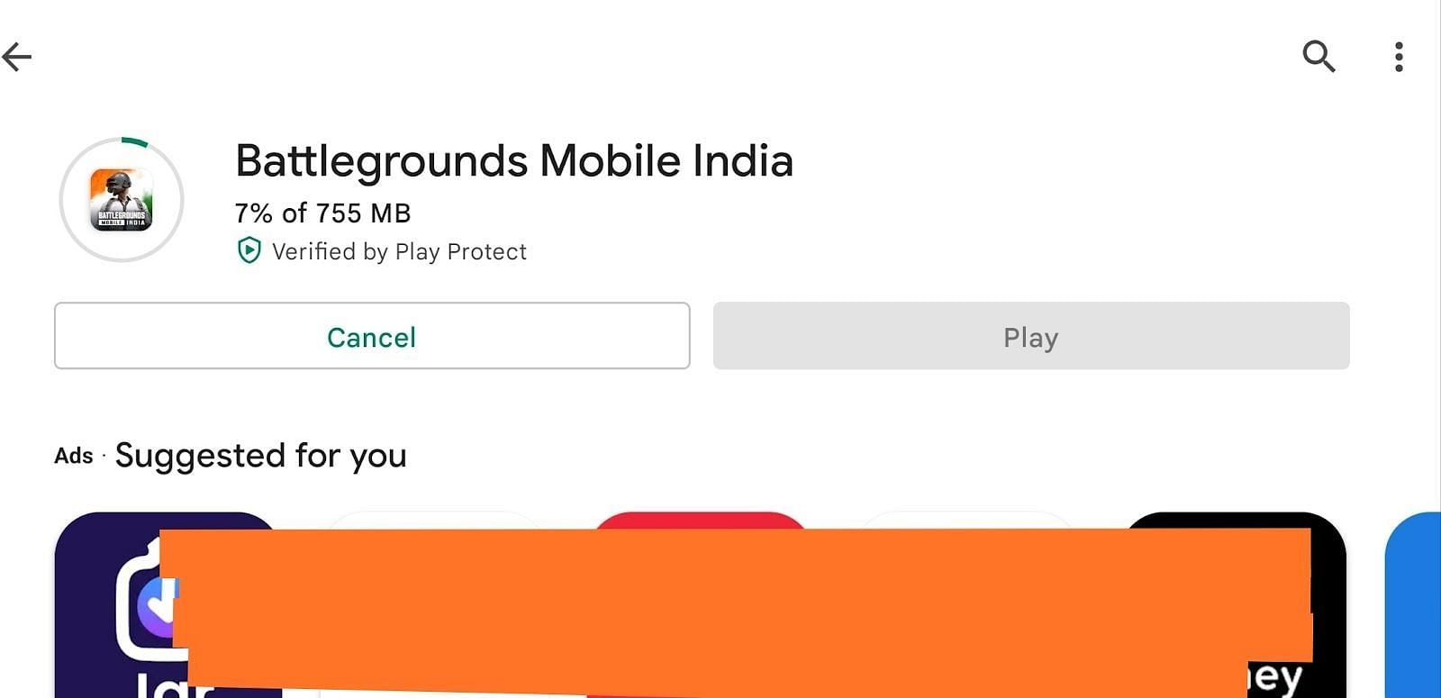 Battlegrounds Mobile India has a download size of 755 MB (Image via Google Play Store)