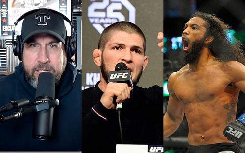 John McCarthy (left) via. YouTube/WeigningInXtra; Khabib Nurmagomedov (centre); Benson Henderson (right) via. Instagram/bensonhenderson