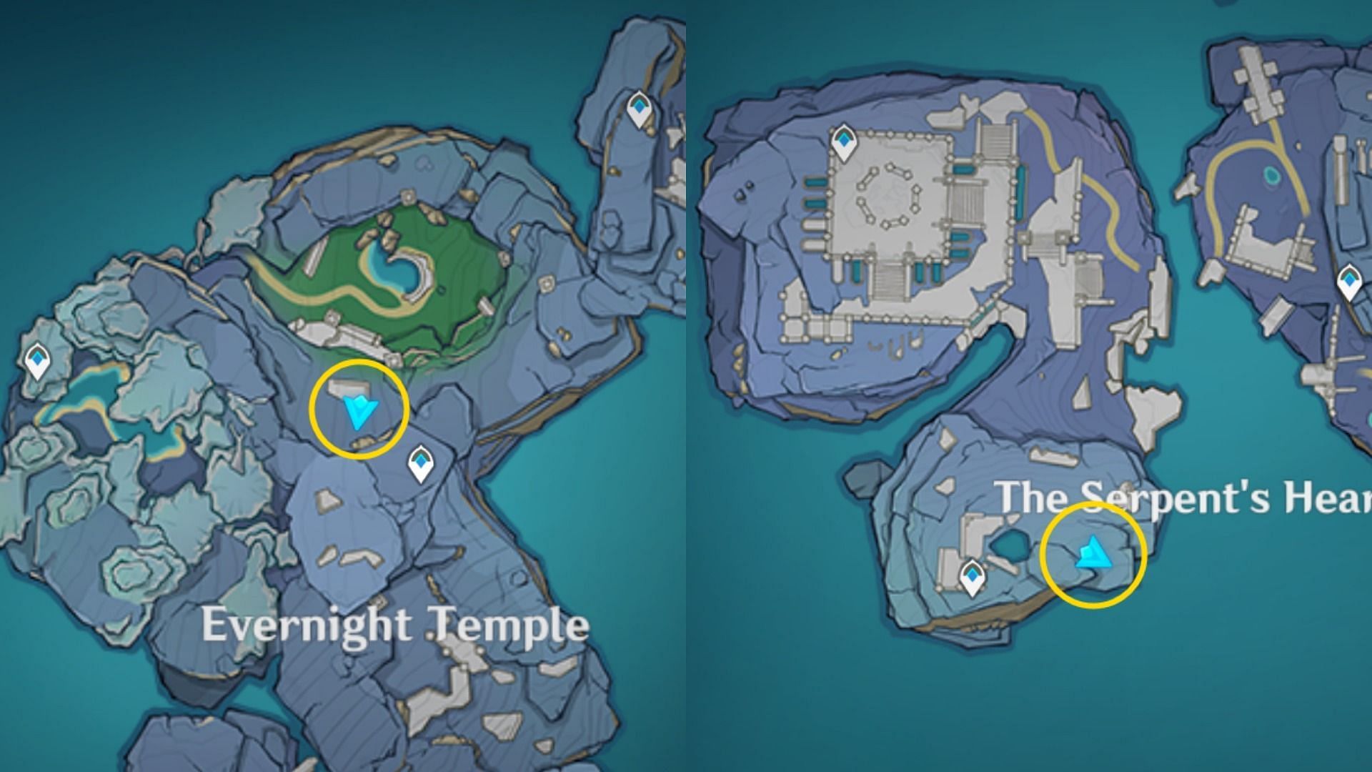 The other two challenge locations (Image via Genshin Impact Wiki)