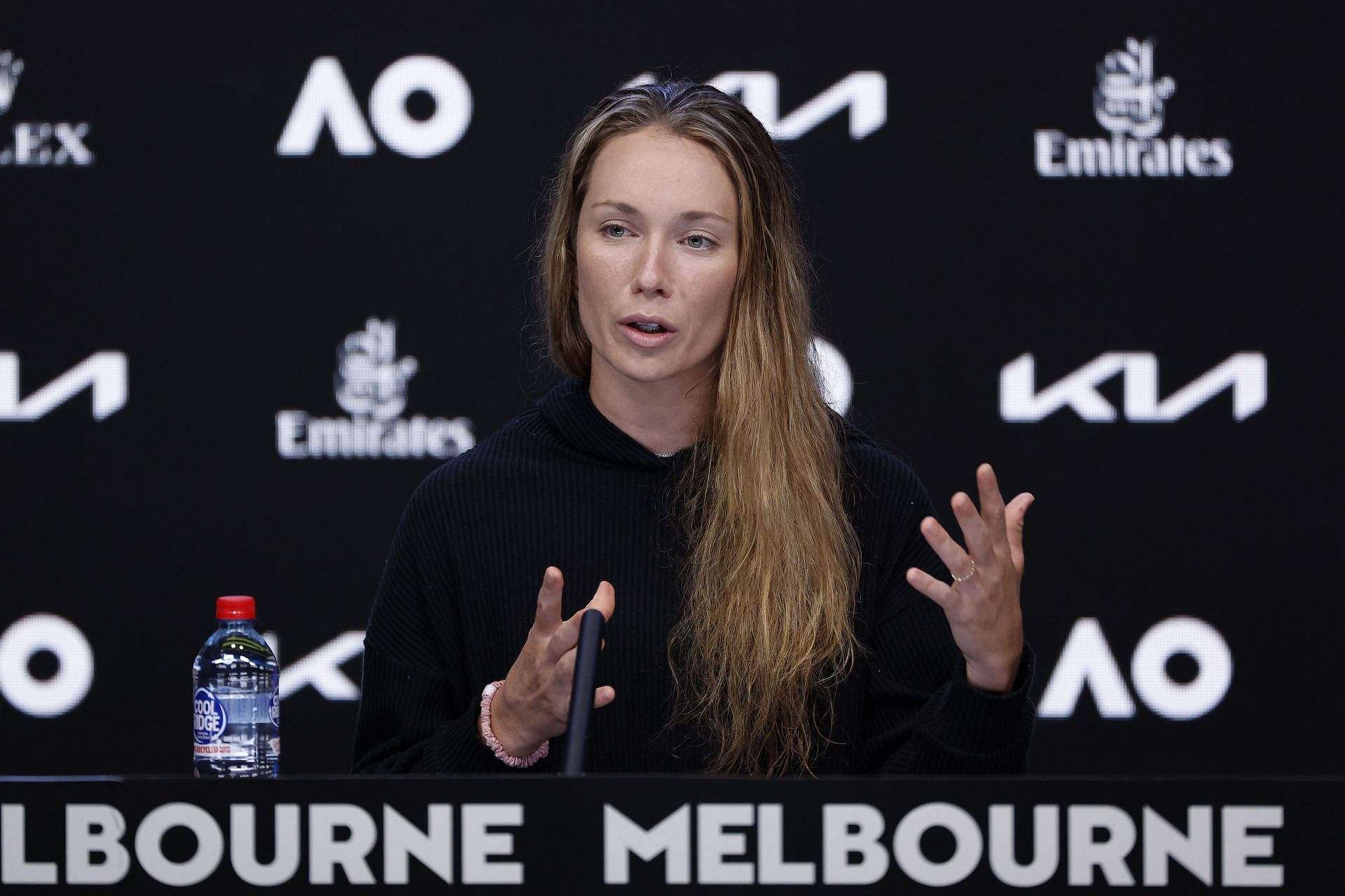 Danielle Collins speaks to the media after the women's singles final at the 2022 Australian Open