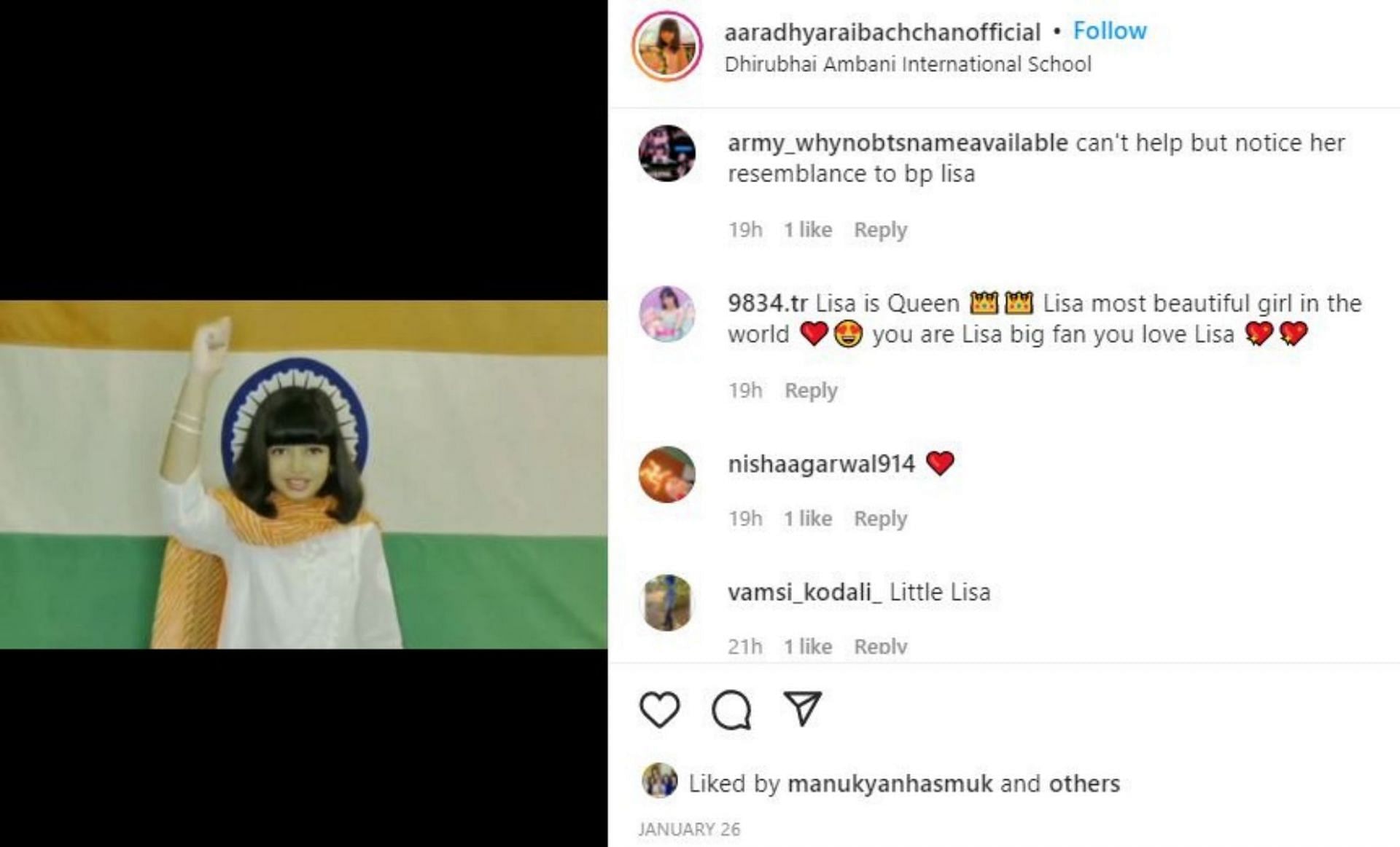 Comments under the post (Screenshot via @aaradhyabachchanofficial/Instagram)