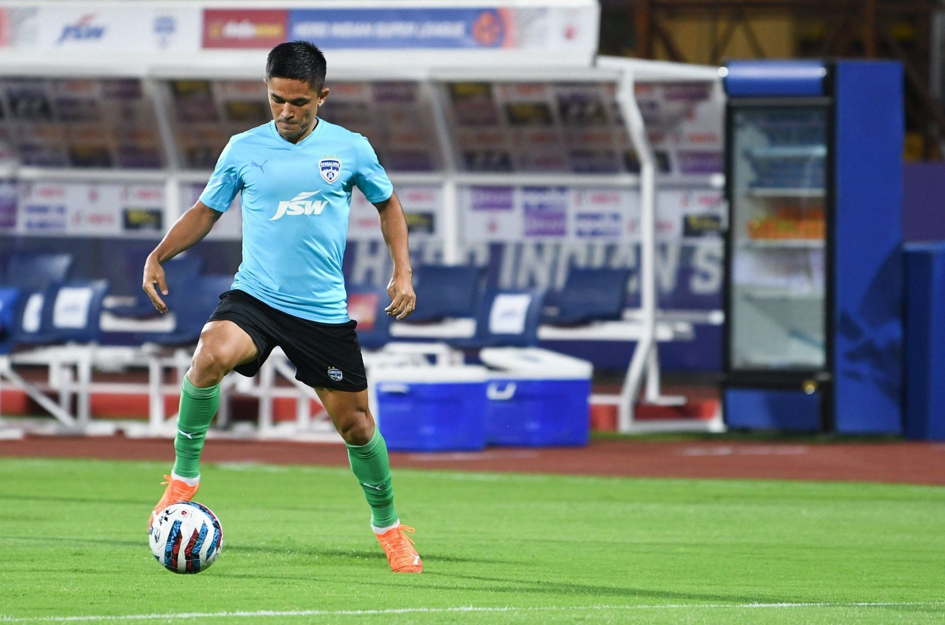 Sunil Chhetri is now the all-time leading scorer in the ISL.(Image Courtesy: Twitter/bengalurufc)