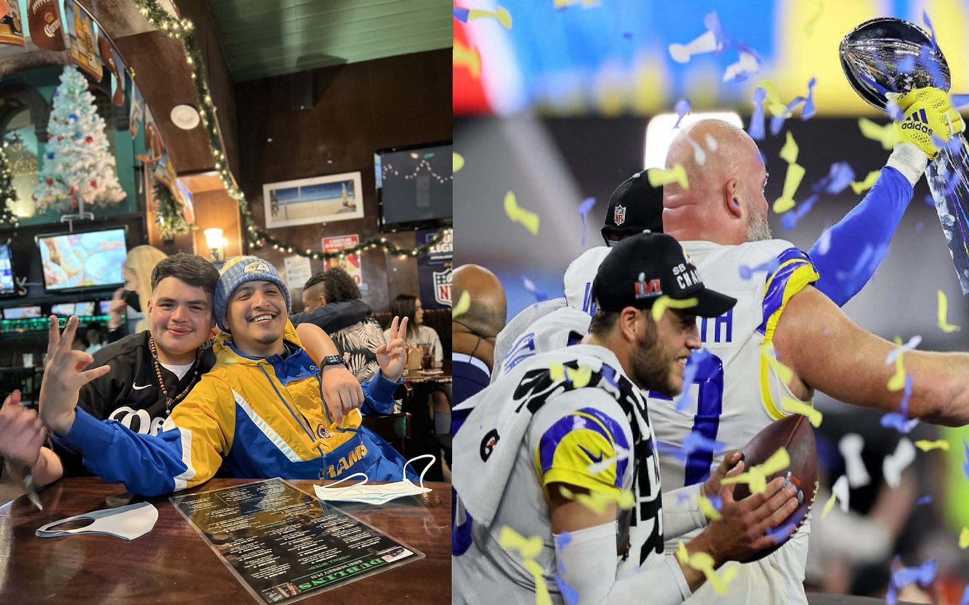 Twitch streamer SweaterGxd enounters a mob of Los Angeles Rams fans creating chaos in Downtown LA (Images via SweaterGxd/Twitter)