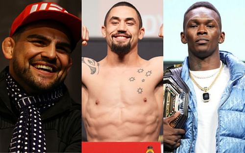 Kelvin Gastelum (left); Robert Whittaker (center); Israel Adesanya (right)