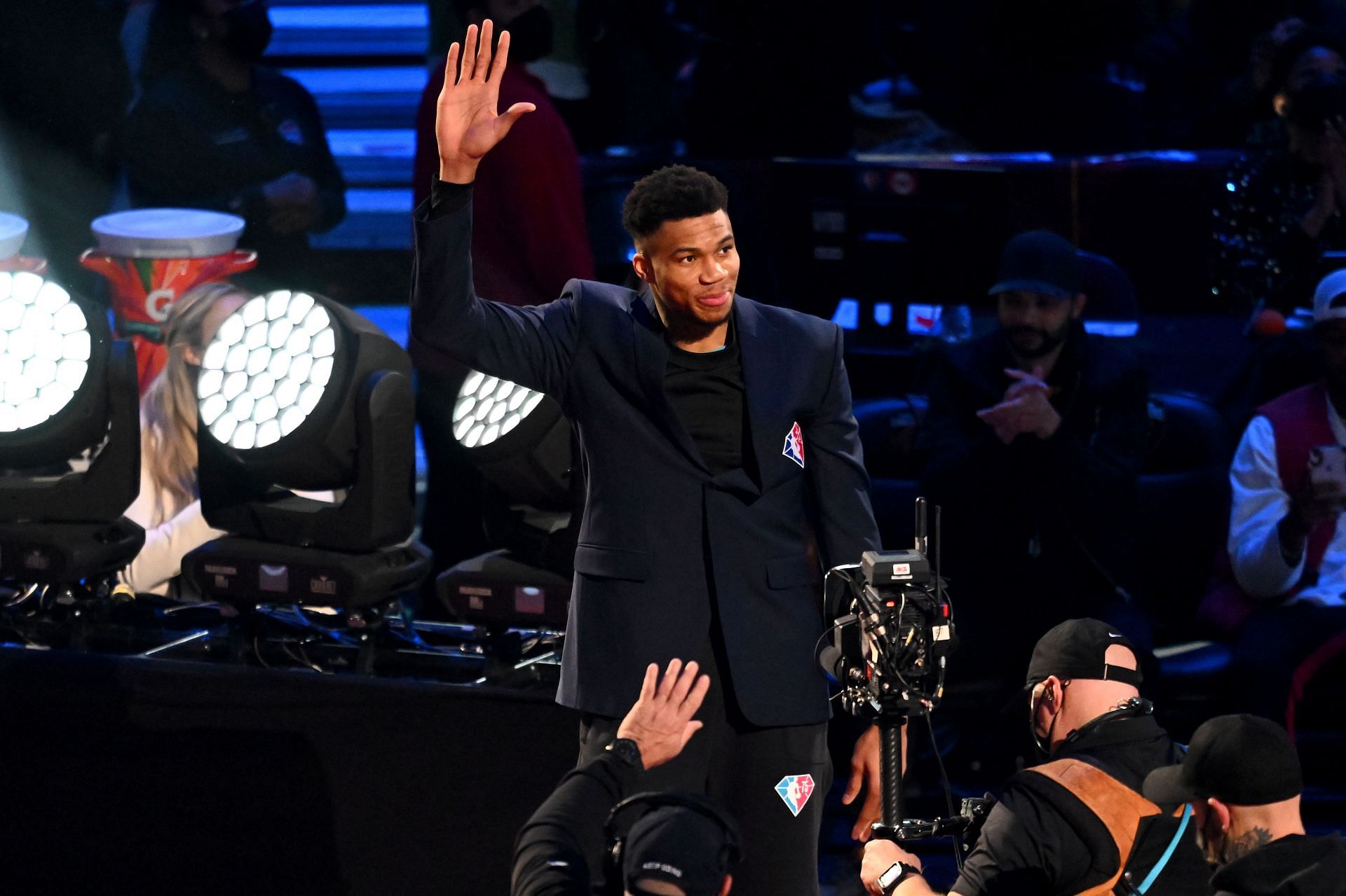 Giannis Antetokounmpo is introduced as a member of the NBA's 75th Anniversary team