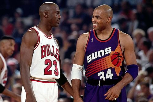 NBA legends Michael Jordan, left, and Charles Barkley