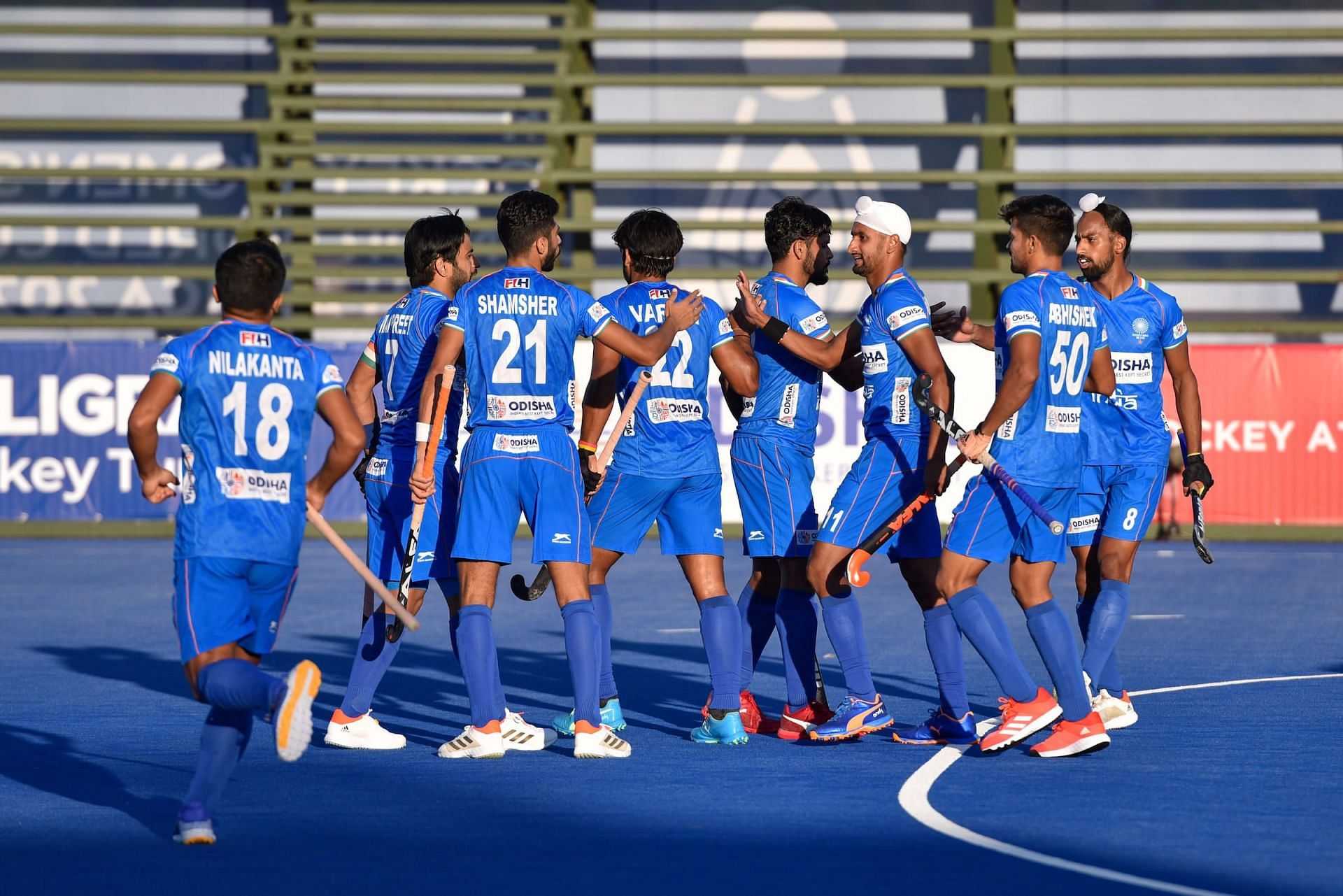 The Indian men&#039;s team at the FIH Pro League matches. (PC: Hockey India)