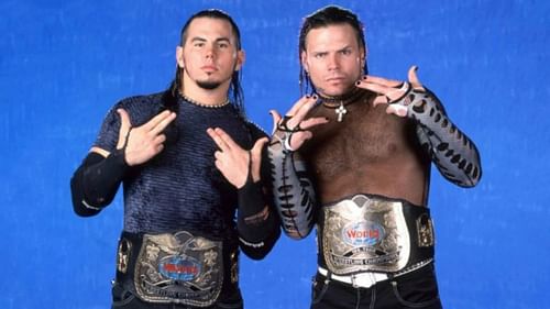 Matt and Jeff Hardy with the WWF tag team championships in 2000