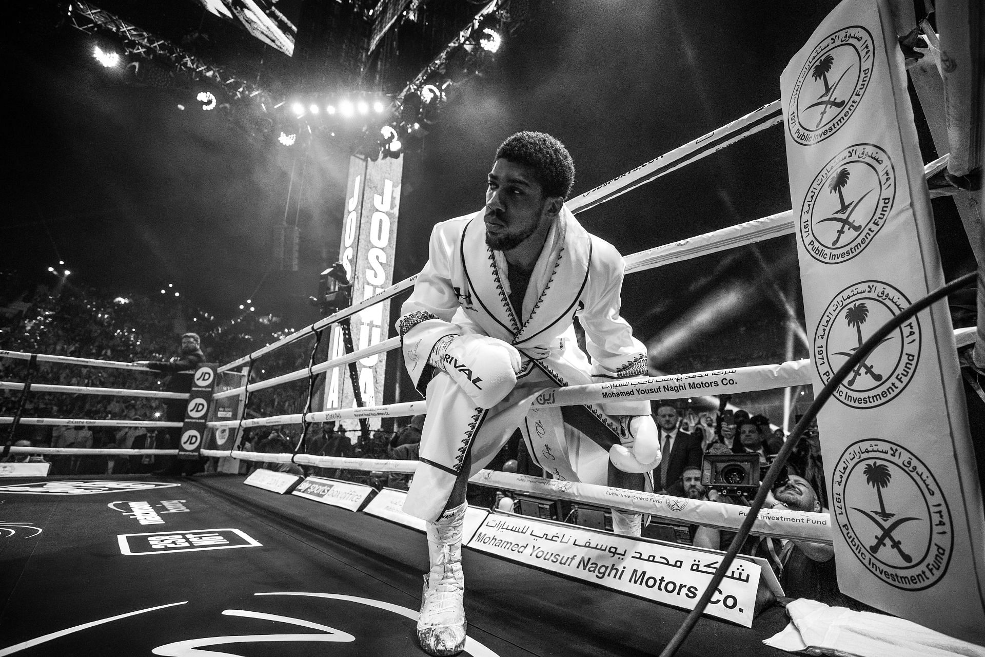 Anthony Joshua entering the ring for a Saudi Arabia showdown