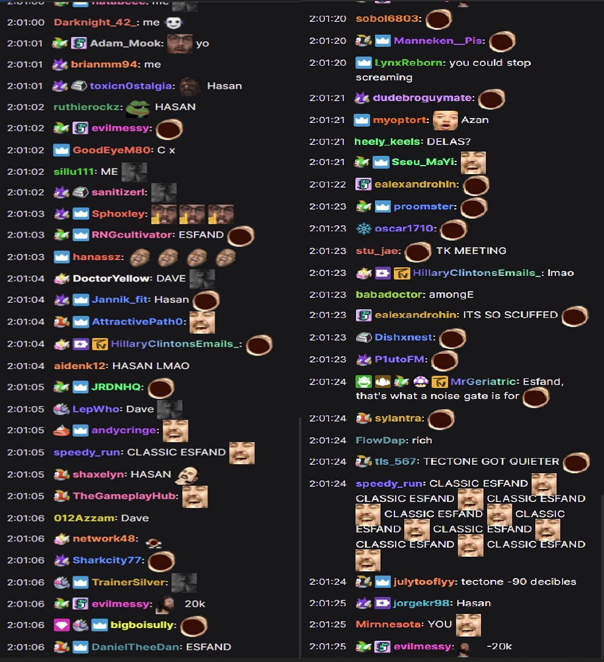 Twitch chat&#039;s reaction towards Matthew&#039;s diss against Esfand&#039;s audio (Images via Twitch)