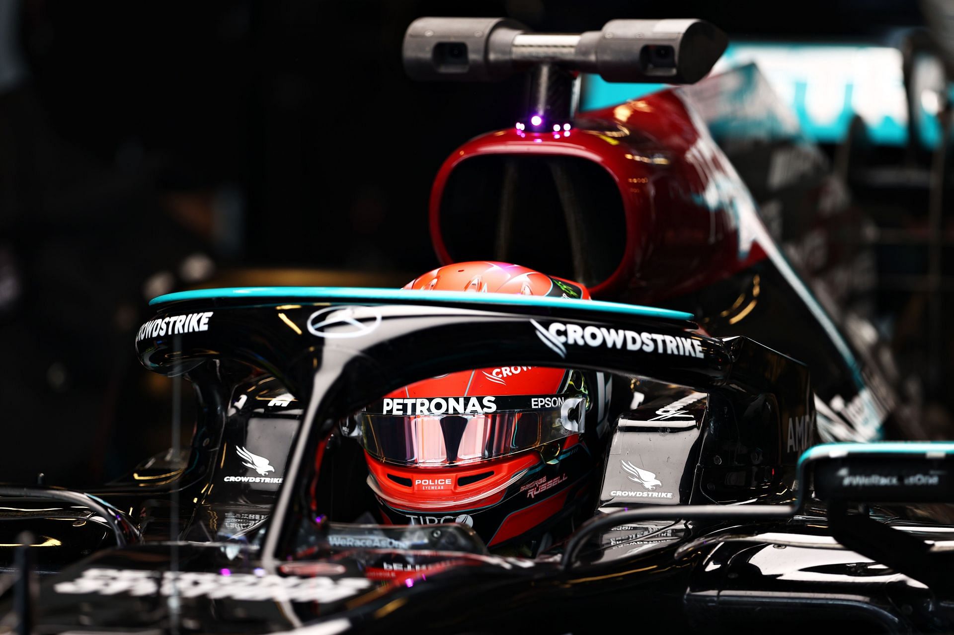 Mercedes&#039; George Russell during a testing session at the end of the 2021 season (Photo by Clive Rose/Getty Images)