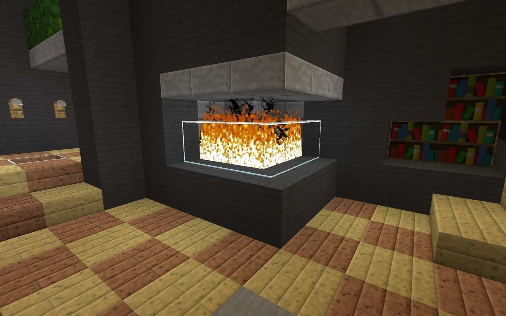 A nice fireplace in a home can make one&#039;s surroundings feel more comforting (Image via Mojang)