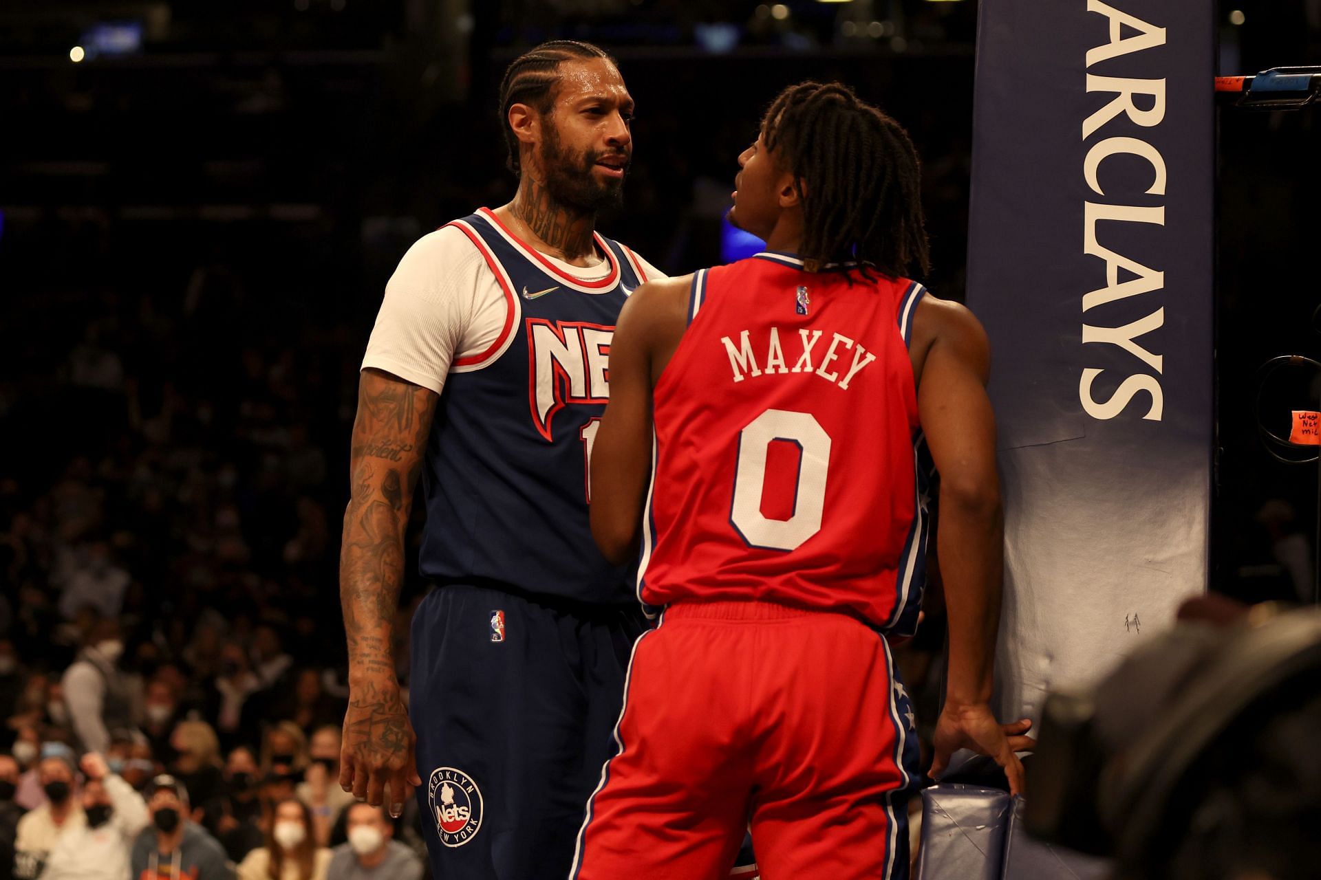 Tyrese Maxey in action during Philadelphia 76ers v Brooklyn Nets