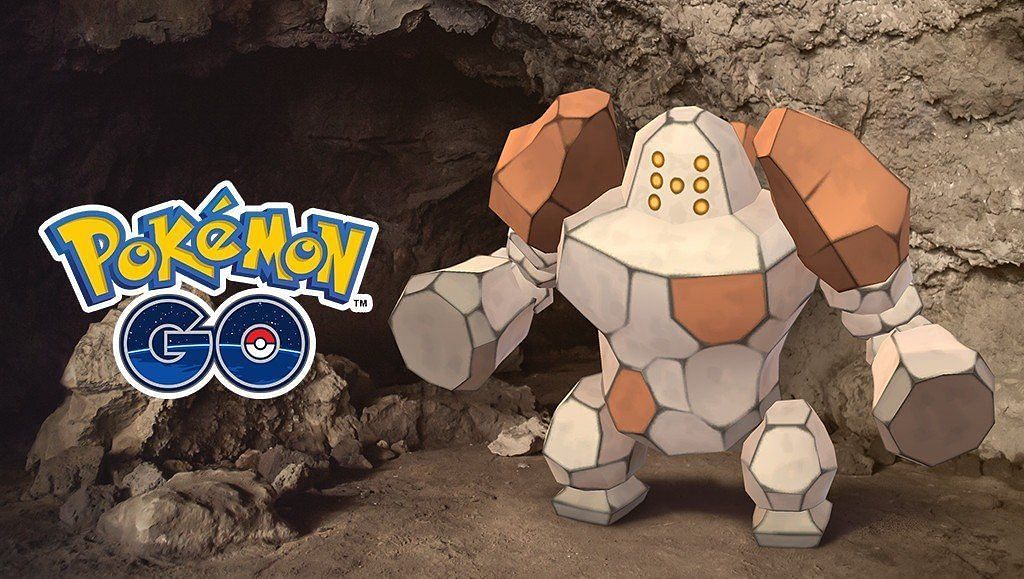 Regirock&#039;s promotional imagery used to announce its arrival to Pokemon GO (Image via Niantic)