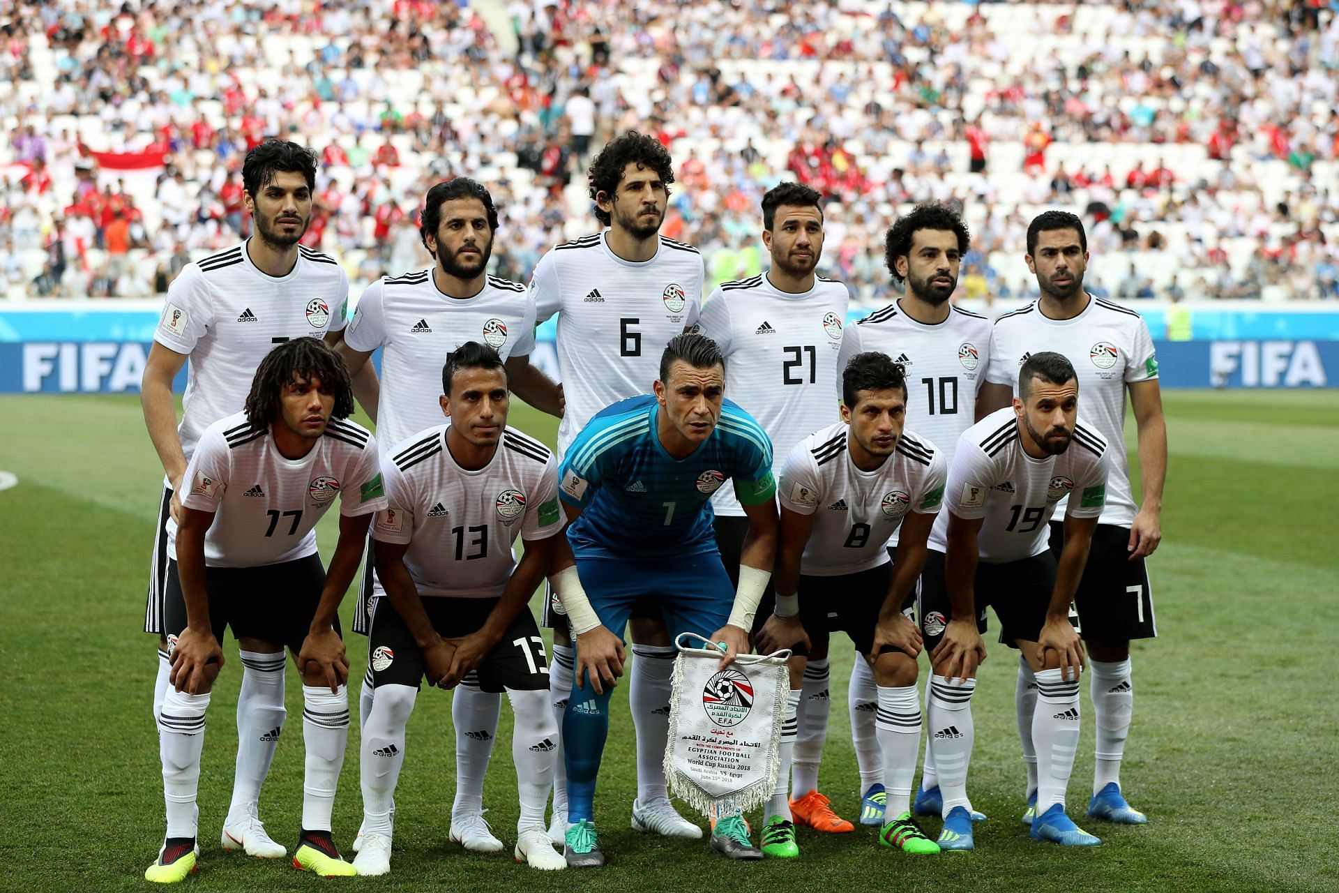 Egypt striking a team pose at the 2018 FIFA World Cup