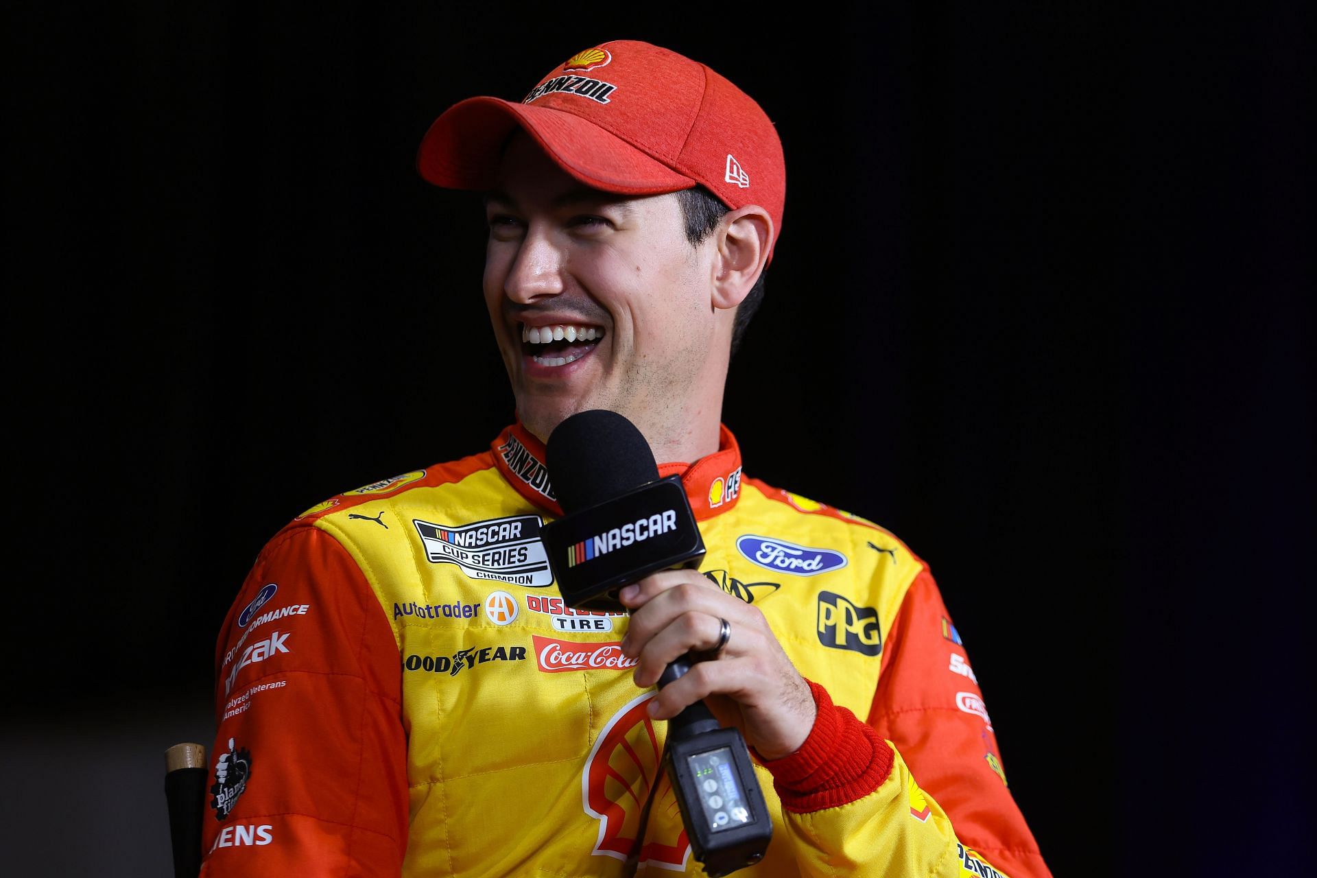 Joey Logano during the media day for NASCAR Cup Series 64th Annual Daytona 500 (Photo by James Gilbert/Getty Images)