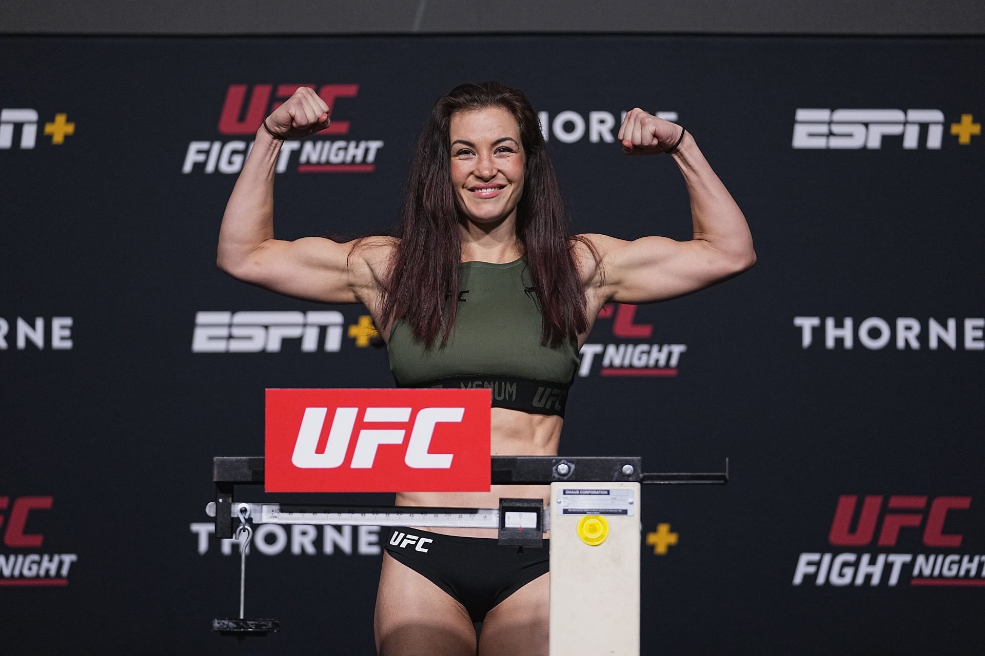 Miesha Tate at UFC Fight Night: Makhachev v Moises Weigh-in (Image courtesy of Getty)