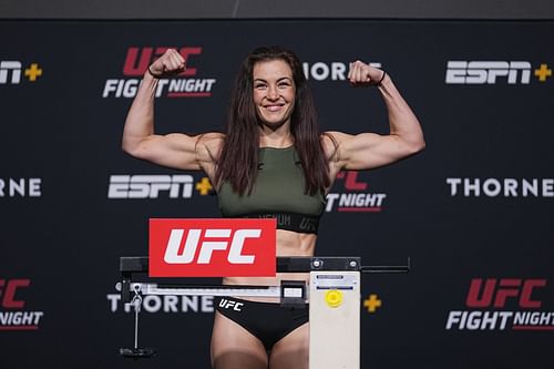 Miesha Tate at UFC Fight Night: Makhachev v Moises Weigh-in (Image courtesy of Getty)