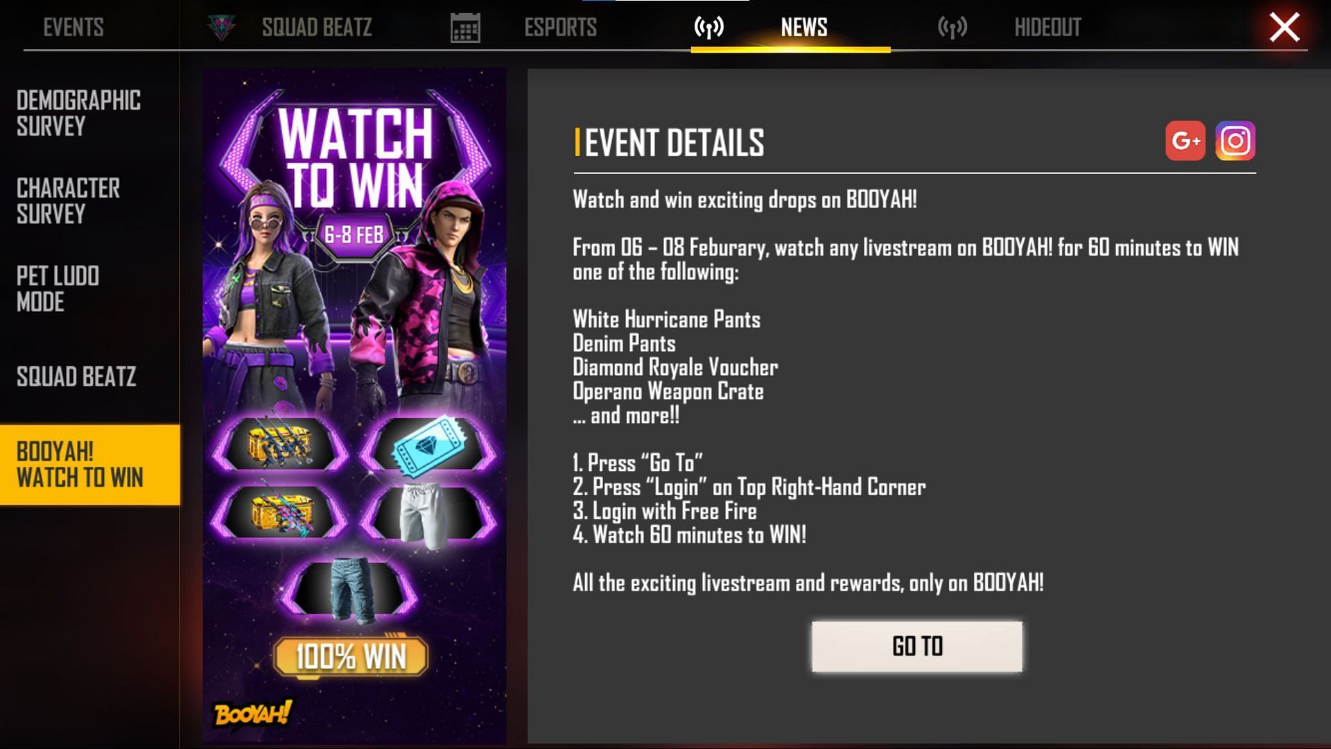 Booyah events are a good way (Image via Garena)