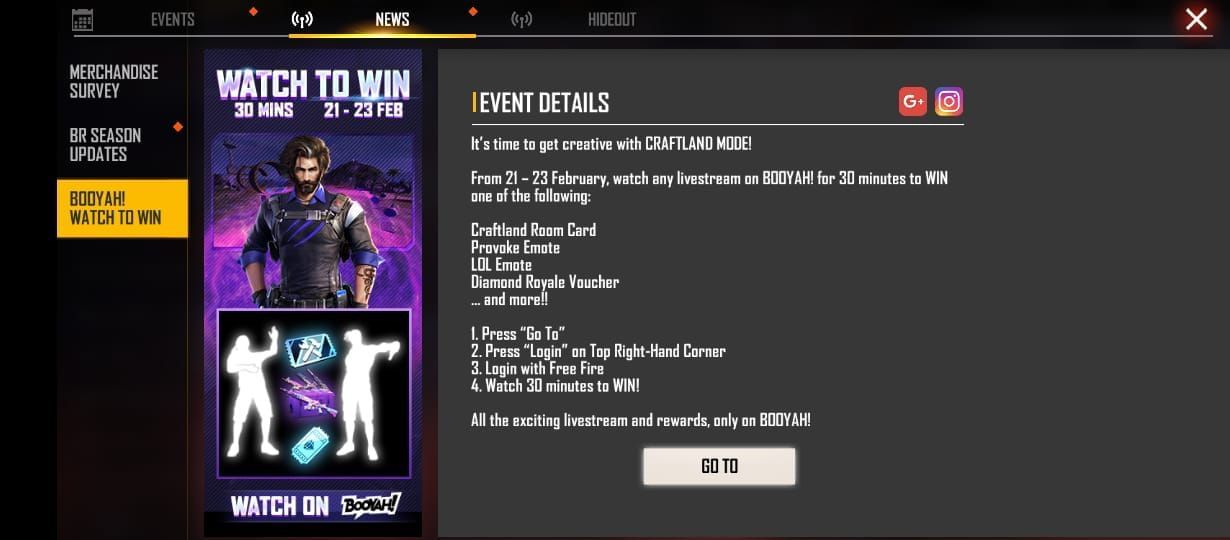 Prizes offered by the latest Watch to Win event in Free Fire MAX (Image via Garena)