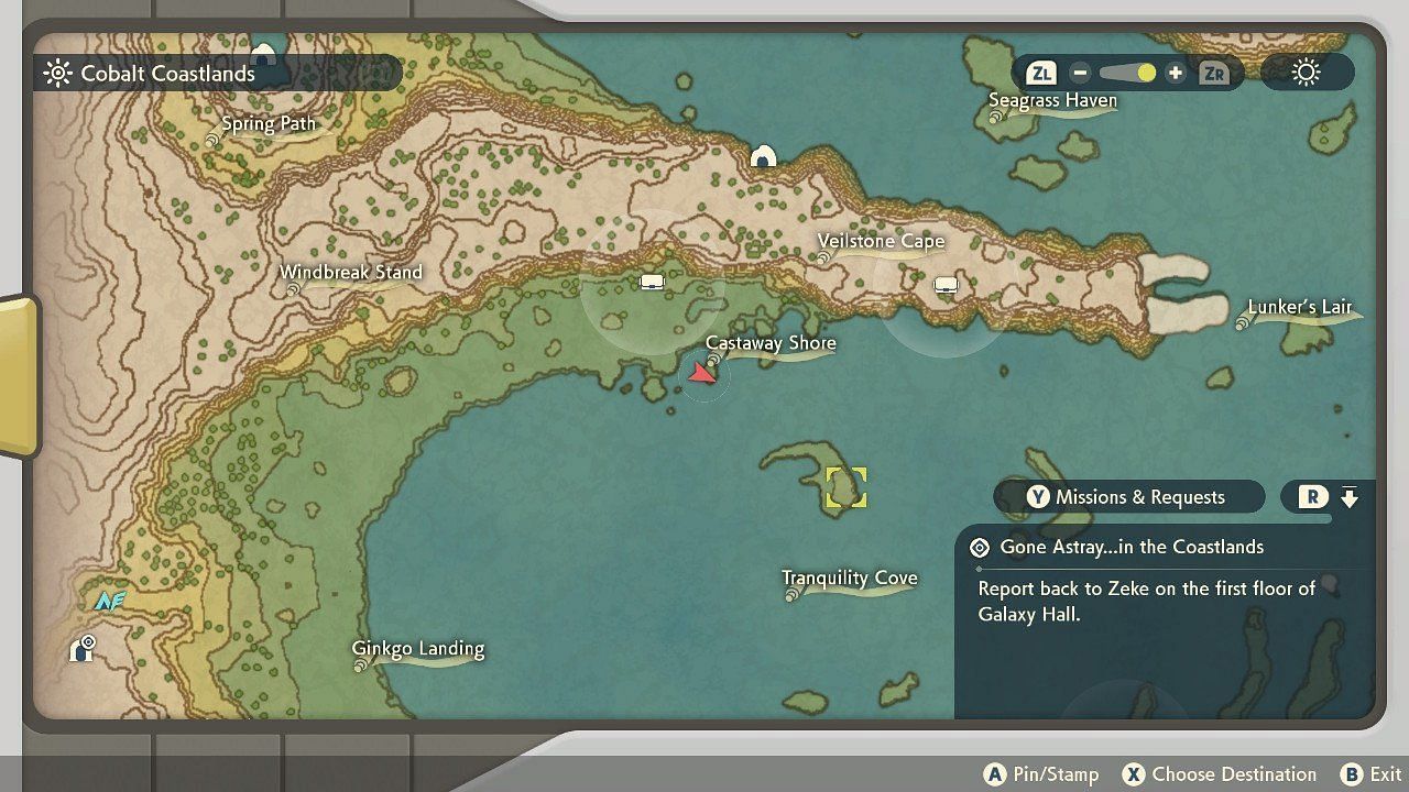 Castaway Shore is where Wanda is located (Image via Game Freak)