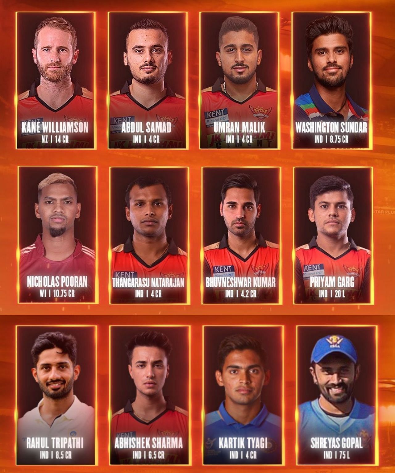 Some members of the Sunrisers Hyderabad squad for IPL 2022. Pic: SRH/ Twitter