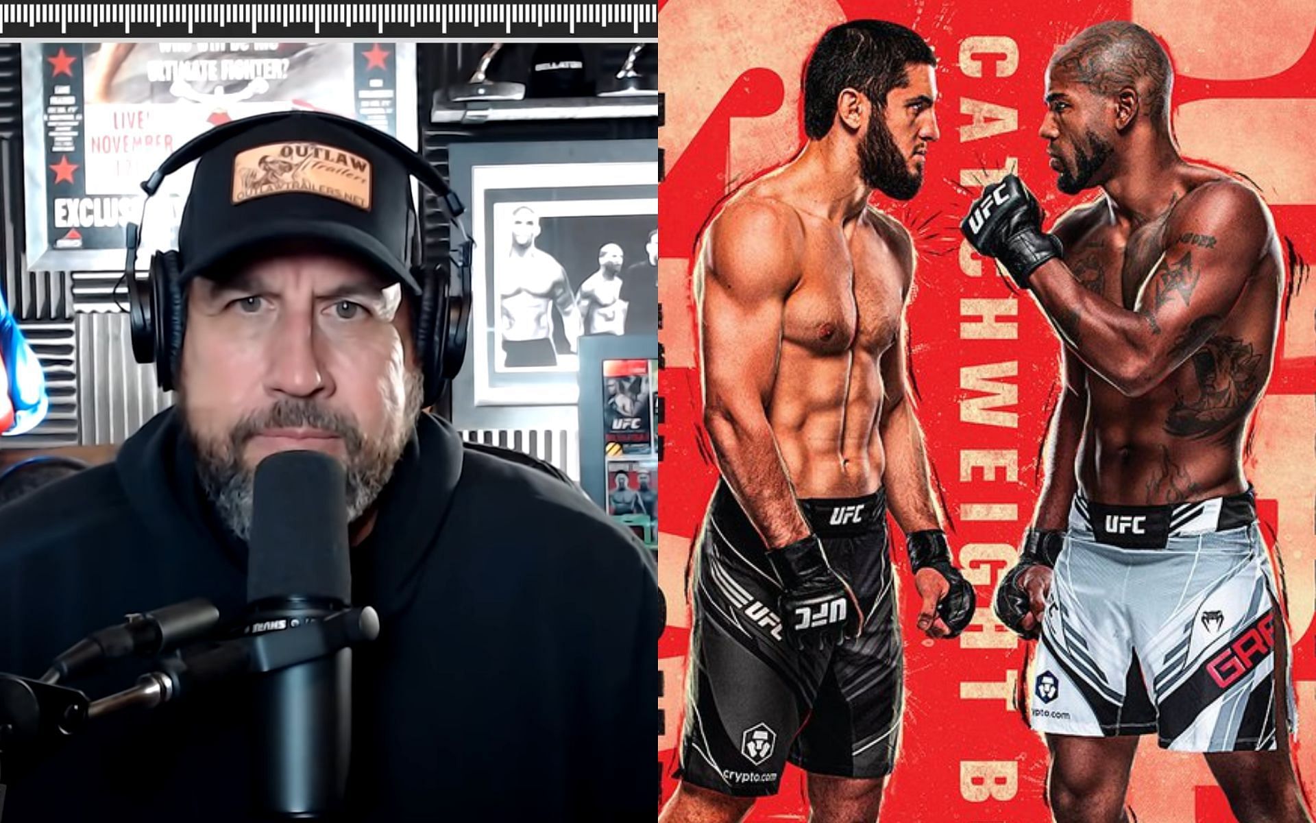 John McCarthy(left) via YouTube/WEIGHING IN; UFC Vegas 49 official poster via Twitter/ UFC