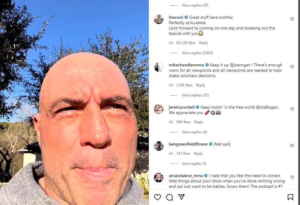 Dwayne &#039;The Rock&#039; Johnson comments under Joe Rogan&#039;s Instagram post