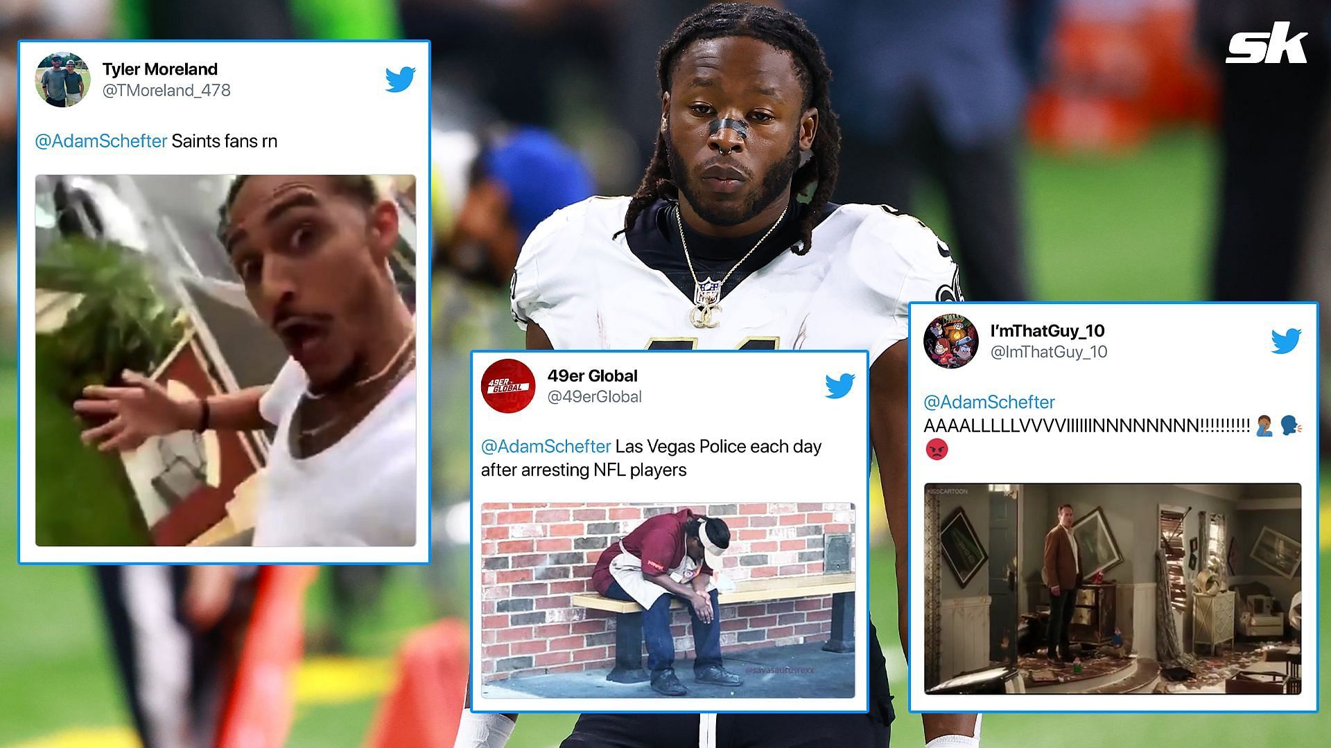 A selection of memes from Twitter that were posted by users following Kamara&#039;s arrest