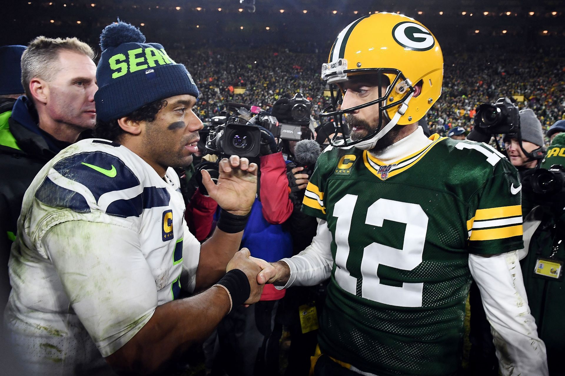 Seattle Seahawks QB Russell Wilson and Green Bay Packers QB Aaron Rodgers