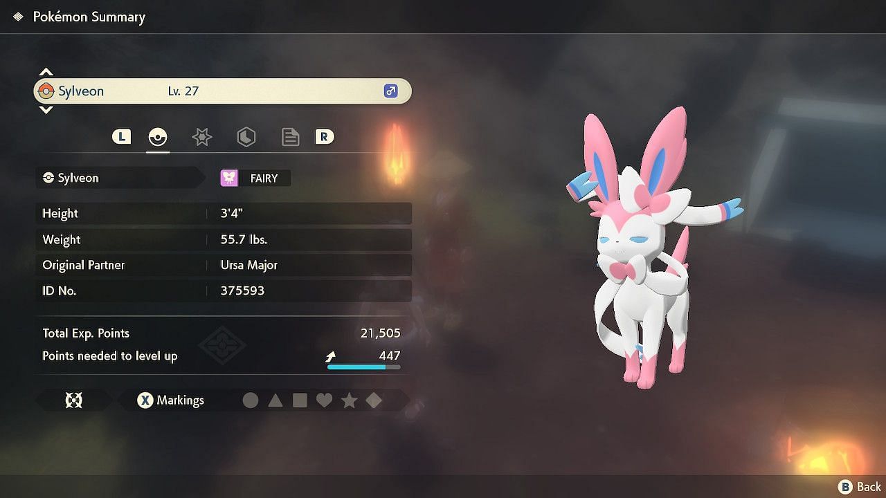 Sylveon is a cute Fairy Type Eevolution. (Image via Pok&eacute;mon Legends: Arceus)