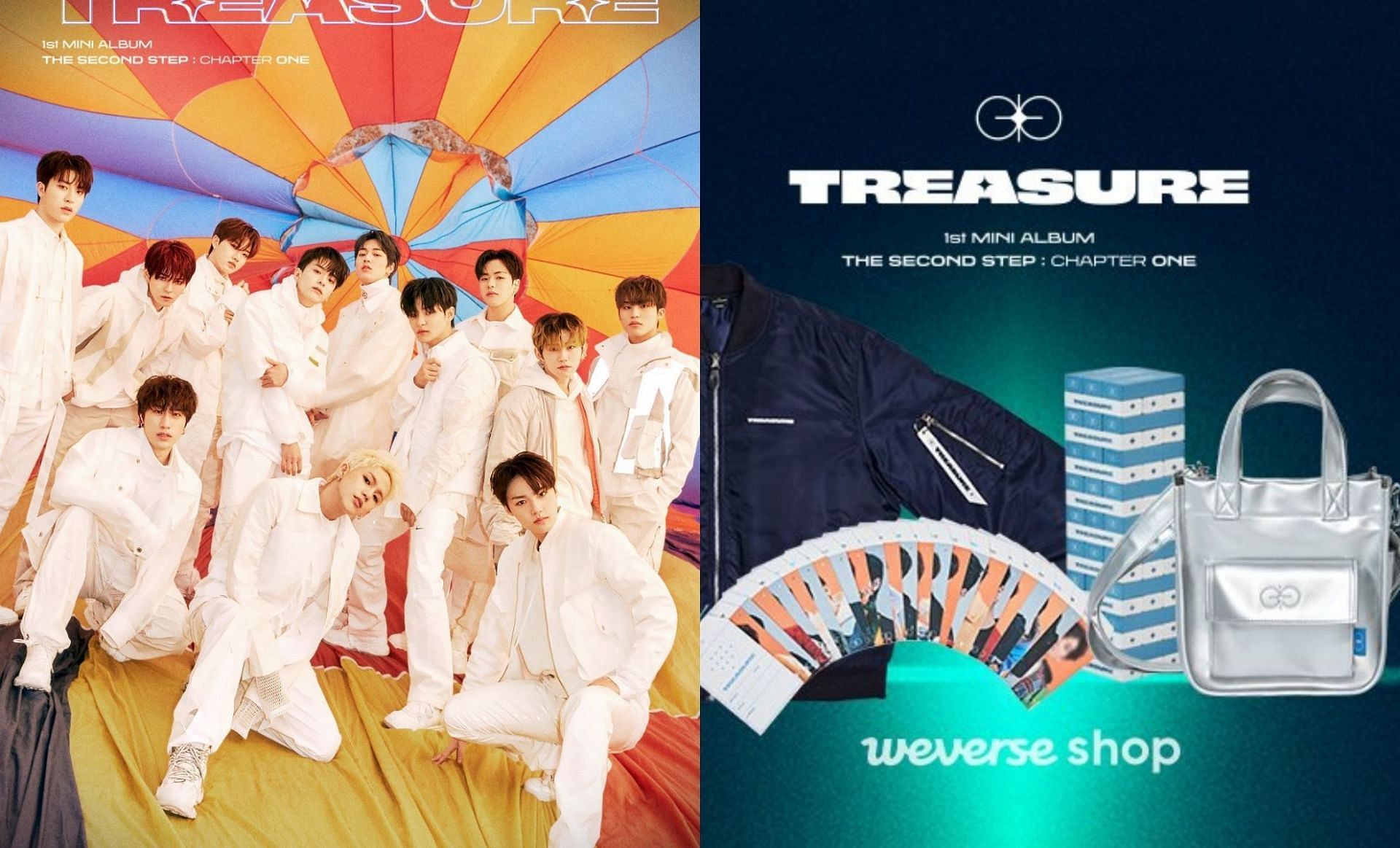 TREASURE album concept photo and merch (Images via @ygfamily and @weverseshop/Twitter)