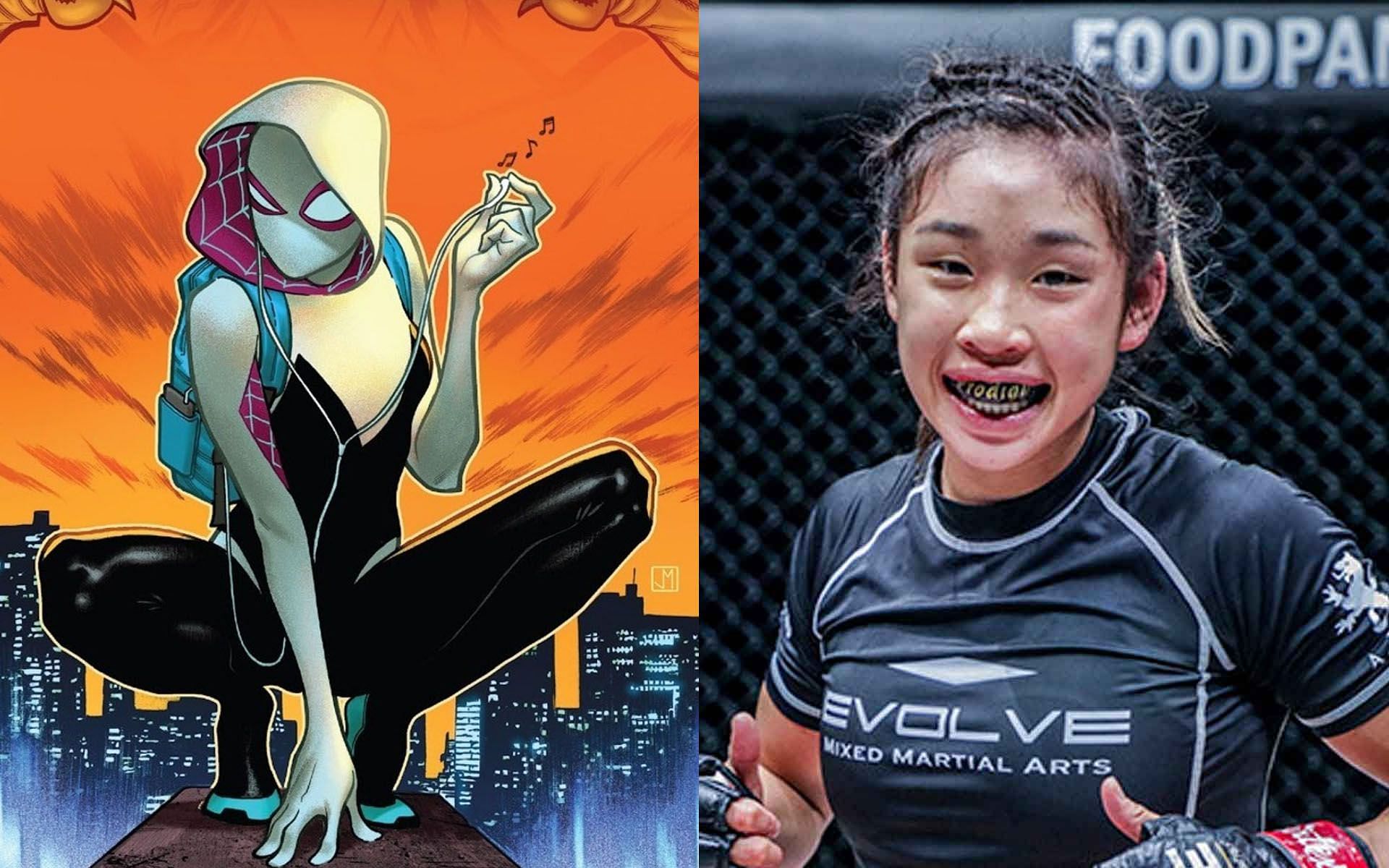 Even with a mask on, Victoria Lee (Right) can kick butts like Spider-Gwen (Left). [Photos: Comic Vine/ONE Championship]