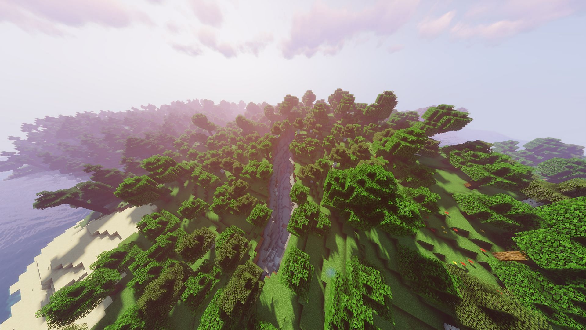 يُرى واد ضخم بالقرب من التكاثر ، مع منطقة Taiga الحيوية على اليسار (الصورة من Minecraft)
