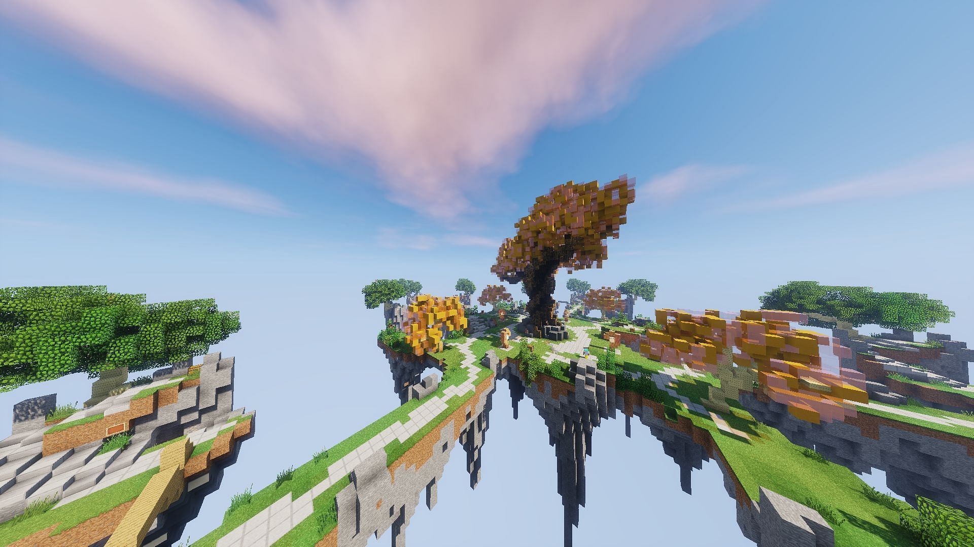 It&#039;s easy to get knocked off a bridge in Minecraft Skywars (Image via Hypixel)