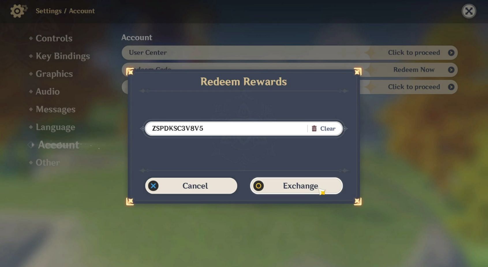 Paste the new redemption code on the space provided (Image via HoYoverse)