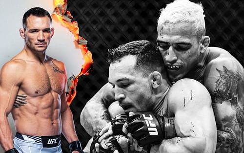 Michael Chandler discusses trying to get out of a Charles Oliveira submission hold (images via: UFC.com & Getty)