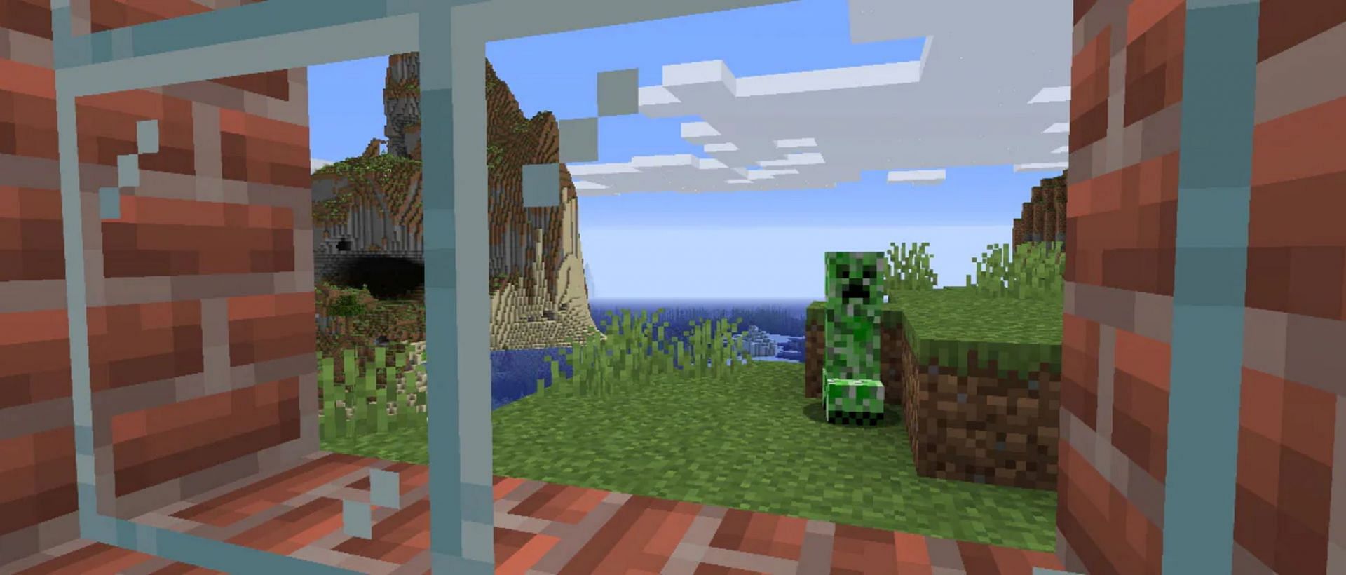 A creeper viewed through a home&#039;s glass panes (Image via Minecraft.net)