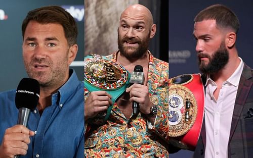 [L-R] Eddie Hearn, Tyson Fury and Caleb Plant